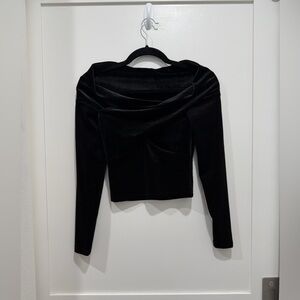 ALLSAINTS Off The Shoulder Long Sleeve Velvet Top- Black (Size 0)